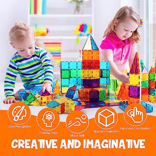 Magnetic Building Blocks 60PCS Magnetic Tiles for Kids Stronger Magnet Toys STEM Creative Construction Magnetic Toys for 3 4 5 6 7 8 Year Old Boys Girls Educational Birthday Gift for Kids Age 3+