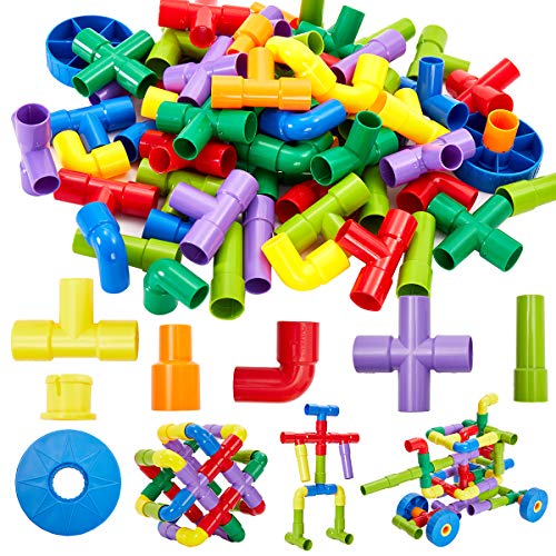 Onshine Tube Building Blocks Toys for 3 4 5 Year Old, DIY Baby Bath Water Pipe Tube Plastic Toy Construction Building Blocks Set STEM Learning Gifts for Kids Baby Toddler Children
