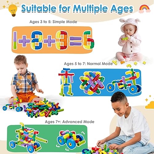 Onshine Tube Building Blocks Toys for 3 4 5 Year Old, DIY Baby Bath Water Pipe Tube Plastic Toy Construction Building Blocks Set STEM Learning Gifts for Kids Baby Toddler Children