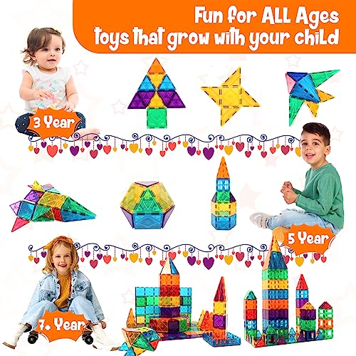Magnetic Building Blocks 60PCS Magnetic Tiles for Kids Stronger Magnet Toys STEM Creative Construction Magnetic Toys for 3 4 5 6 7 8 Year Old Boys Girls Educational Birthday Gift for Kids Age 3+