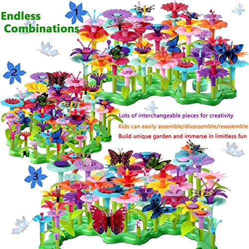 LANNEY Flower Garden Building Toys, 200 Pcs Build A Garden Toy Set For Girls Kids Age 3 4 5 6 7 Year Old Toddlers Boys, Educational Stem Toy Pretend Gardening Gifts For Birthday Christmas
