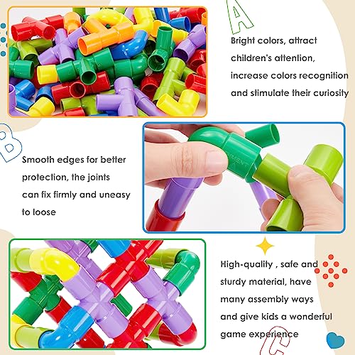Onshine Tube Building Blocks Toys for 3 4 5 Year Old, DIY Baby Bath Water Pipe Tube Plastic Toy Construction Building Blocks Set STEM Learning Gifts for Kids Baby Toddler Children