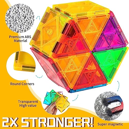Magnetic Building Blocks 60PCS Magnetic Tiles for Kids Stronger Magnet Toys STEM Creative Construction Magnetic Toys for 3 4 5 6 7 8 Year Old Boys Girls Educational Birthday Gift for Kids Age 3+