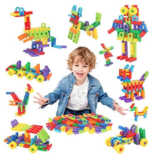 iYuePeng DIY Plastic 3D Building Blocks for 5+ Educational STEM Toys 112pcs H Shape Interlocking Fat Brain Games Theme Construction Engineering Perfect for Family, Kindergarten Classroom, 4-5 years