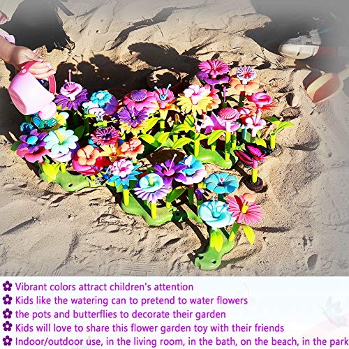 LANNEY Flower Garden Building Toys, 200 Pcs Build A Garden Toy Set For Girls Kids Age 3 4 5 6 7 Year Old Toddlers Boys, Educational Stem Toy Pretend Gardening Gifts For Birthday Christmas