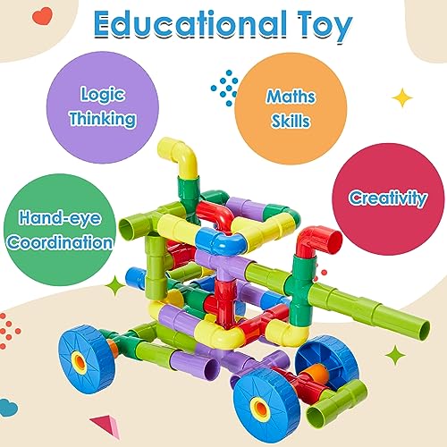 Onshine Tube Building Blocks Toys for 3 4 5 Year Old, DIY Baby Bath Water Pipe Tube Plastic Toy Construction Building Blocks Set STEM Learning Gifts for Kids Baby Toddler Children