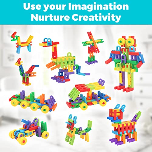 iYuePeng DIY Plastic 3D Building Blocks for 5+ Educational STEM Toys 112pcs H Shape Interlocking Fat Brain Games Theme Construction Engineering Perfect for Family, Kindergarten Classroom, 4-5 years