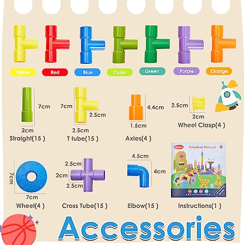 Onshine Tube Building Blocks Toys for 3 4 5 Year Old, DIY Baby Bath Water Pipe Tube Plastic Toy Construction Building Blocks Set STEM Learning Gifts for Kids Baby Toddler Children