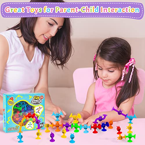 NYOBABE Suction Toys,57Pcs Silicone Sucker Toys,Baby Bath Toys,Sensory Toys for Autism,Toddler Travel Toys,Suction Cup Building Toy,STEM Toys Pop Toys Boys Girls Birthday Xmas Gifts Kids Party Favours