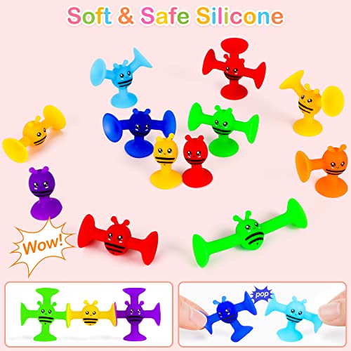 NYOBABE Suction Toys,57Pcs Silicone Sucker Toys,Baby Bath Toys,Sensory Toys for Autism,Toddler Travel Toys,Suction Cup Building Toy,STEM Toys Pop Toys Boys Girls Birthday Xmas Gifts Kids Party Favours