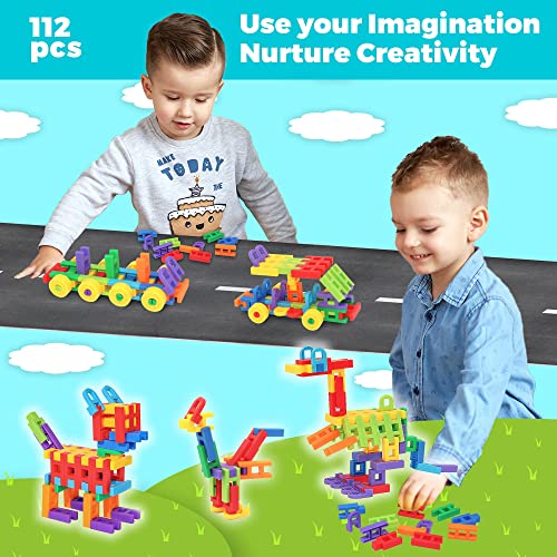 iYuePeng DIY Plastic 3D Building Blocks for 5+ Educational STEM Toys 112pcs H Shape Interlocking Fat Brain Games Theme Construction Engineering Perfect for Family, Kindergarten Classroom, 4-5 years