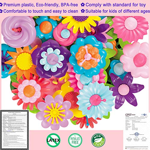 LANNEY Flower Garden Building Toys, 200 Pcs Build A Garden Toy Set For Girls Kids Age 3 4 5 6 7 Year Old Toddlers Boys, Educational Stem Toy Pretend Gardening Gifts For Birthday Christmas