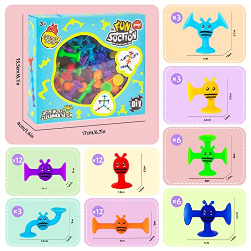 NYOBABE Suction Toys,57Pcs Silicone Sucker Toys,Baby Bath Toys,Sensory Toys for Autism,Toddler Travel Toys,Suction Cup Building Toy,STEM Toys Pop Toys Boys Girls Birthday Xmas Gifts Kids Party Favours