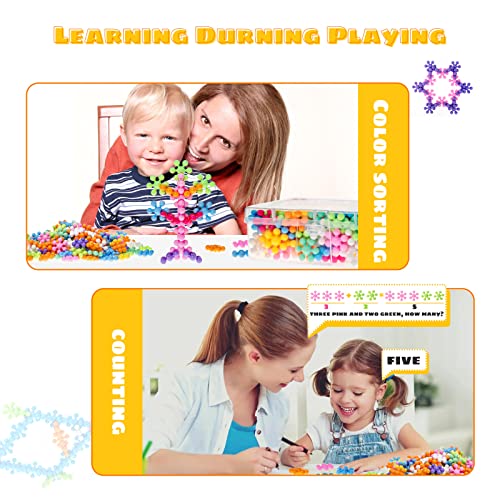 Doloowee Snowflakes Building Block Toys 170pcs, Educational Toys for Preschool Kids Diy for Building Blocks Toy, STEM Building Block Toys Sets-With Storage Box, Boys and Girls Toys Aged 3+ (White)