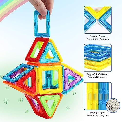 Theefun 100Pcs Magnetic Building Blocks, Magnetic Tiles Set Toy for 3 4 5 6 7 Year Old Boys Girls, Magnet Toys for Kids Magnets Toys Blocks Construction Set Toys for Kids