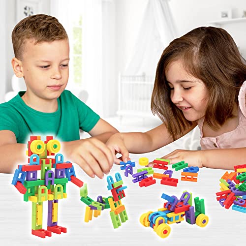 iYuePeng DIY Plastic 3D Building Blocks for 5+ Educational STEM Toys 112pcs H Shape Interlocking Fat Brain Games Theme Construction Engineering Perfect for Family, Kindergarten Classroom, 4-5 years
