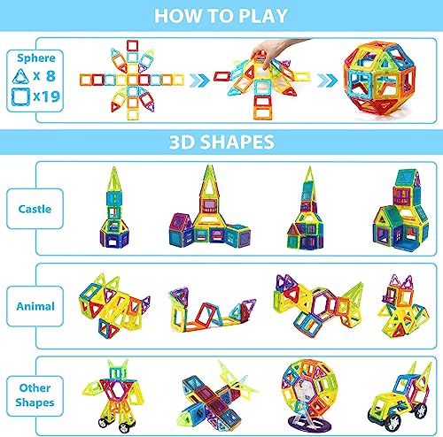Theefun 100Pcs Magnetic Building Blocks, Magnetic Tiles Set Toy for 3 4 5 6 7 Year Old Boys Girls, Magnet Toys for Kids Magnets Toys Blocks Construction Set Toys for Kids