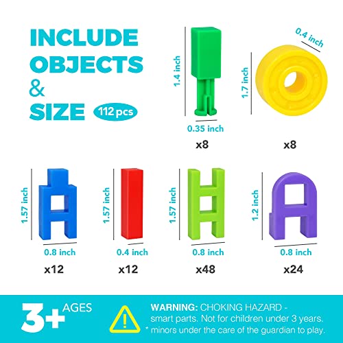 iYuePeng DIY Plastic 3D Building Blocks for 5+ Educational STEM Toys 112pcs H Shape Interlocking Fat Brain Games Theme Construction Engineering Perfect for Family, Kindergarten Classroom, 4-5 years