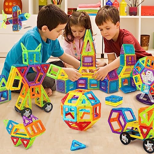 Theefun 100Pcs Magnetic Building Blocks, Magnetic Tiles Set Toy for 3 4 5 6 7 Year Old Boys Girls, Magnet Toys for Kids Magnets Toys Blocks Construction Set Toys for Kids