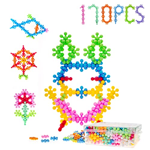 Doloowee Snowflakes Building Block Toys 170pcs, Educational Toys for Preschool Kids Diy for Building Blocks Toy, STEM Building Block Toys Sets-With Storage Box, Boys and Girls Toys Aged 3+ (White)
