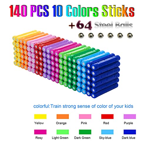 204 Pcs Magnetic Building Sticks Blocks Toys, Magnet Educational Toys Magnetic Blocks Sticks Stacking Toys Set for Kids and Adult, Building Toy 3D Non-Magnetic Balls with Storage Bag