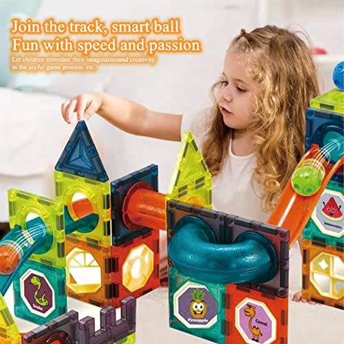 BINZKBB Light Magnetic Tiles Building Blocks for kids,3D Clear STEM Magnets Construction Toys,110PC Magnetic Marble Run Creativity Educational Toys for Kids Ages 3 4 5 6 7 8+Year Old Boys Girls Gift