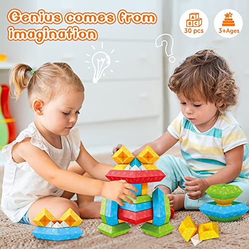 VATOS Changeable Building Blocks for Kids age 2 3 4 5 6 Year old,30 PCS Diamond-shaped Bricks Towers Building Construction Toys Sets STEM Preschool Educational Montessori Toys for Boys Girls