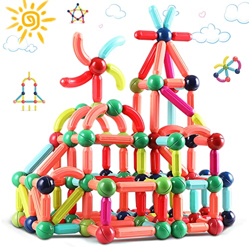 BAKAM Magnetic Building Blocks for Kids Ages 4-8, STEM Construction Toys for Boys and Girls, Large Size Magnetic Sticks and Balls Game Set for Kid’s Early Educational Learning (64PCS)
