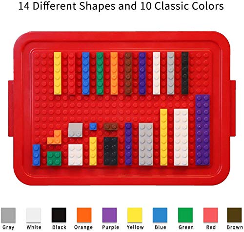 Building Bricks 520 Pieces Construction Toys Set, 500 pcs Basic Building Blocks in 17 Shapes Includes Wheels, Doors and Windows, Bulk Blocks with Reusable Storage Box, Compatible to All Major Brands