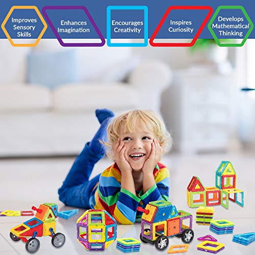 Limmys Magnetic Building Blocks – Unique Magnetic Tiles Construction Toys for Boys and Girls – STEM Educational Toy – Includes 74 Pieces and an Idea Booklet – Magnets for Kids with Magnetic shapes