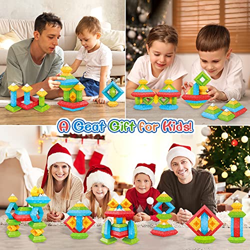 VATOS Changeable Building Blocks for Kids age 2 3 4 5 6 Year old,30 PCS Diamond-shaped Bricks Towers Building Construction Toys Sets STEM Preschool Educational Montessori Toys for Boys Girls