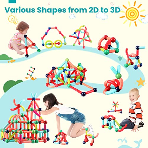 BAKAM Magnetic Building Blocks for Kids Ages 4-8, STEM Construction Toys for Boys and Girls, Large Size Magnetic Sticks and Balls Game Set for Kid’s Early Educational Learning (64PCS)