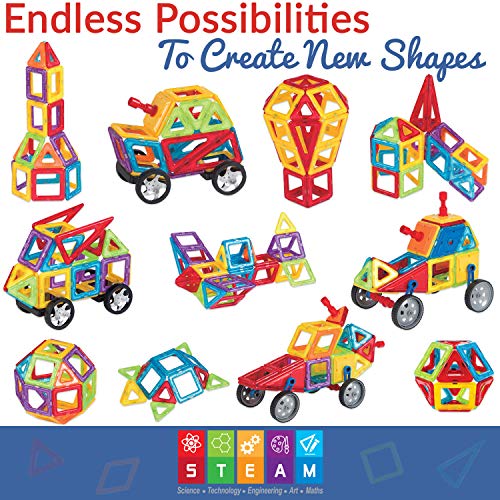 Limmys Magnetic Building Blocks – Unique Magnetic Tiles Construction Toys for Boys and Girls – STEM Educational Toy – Includes 74 Pieces and an Idea Booklet – Magnets for Kids with Magnetic shapes
