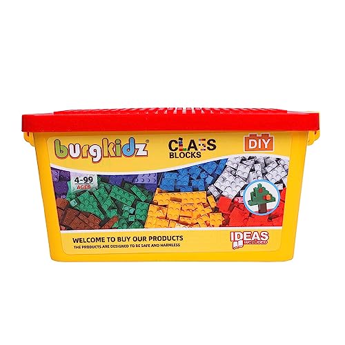 Building Bricks 520 Pieces Construction Toys Set, 500 pcs Basic Building Blocks in 17 Shapes Includes Wheels, Doors and Windows, Bulk Blocks with Reusable Storage Box, Compatible to All Major Brands