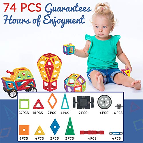 Limmys Magnetic Building Blocks – Unique Magnetic Tiles Construction Toys for Boys and Girls – STEM Educational Toy – Includes 74 Pieces and an Idea Booklet – Magnets for Kids with Magnetic shapes