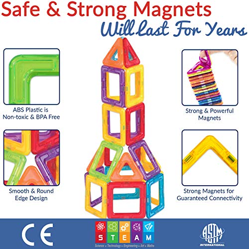 Limmys Magnetic Building Blocks – Unique Magnetic Tiles Construction Toys for Boys and Girls – STEM Educational Toy – Includes 74 Pieces and an Idea Booklet – Magnets for Kids with Magnetic shapes