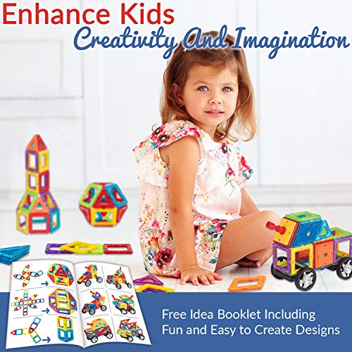 Limmys Magnetic Building Blocks – Unique Magnetic Tiles Construction Toys for Boys and Girls – STEM Educational Toy – Includes 74 Pieces and an Idea Booklet – Magnets for Kids with Magnetic shapes