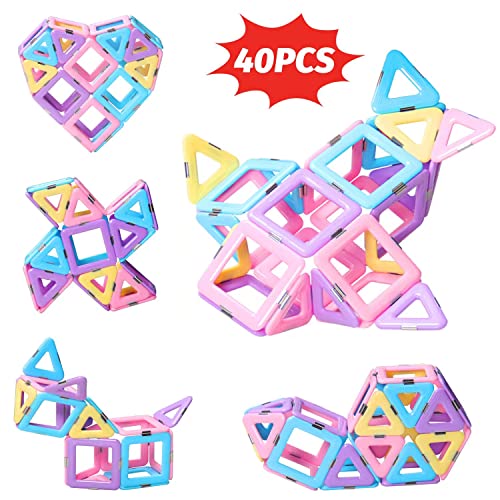 ATCRINICT 40PCS Castle Magnetic Blocks - Learning & Development Magnetic Tiles Building Blocks Kids Toys for 3 4 5 6 7 Years Old Boys Girls Gifts