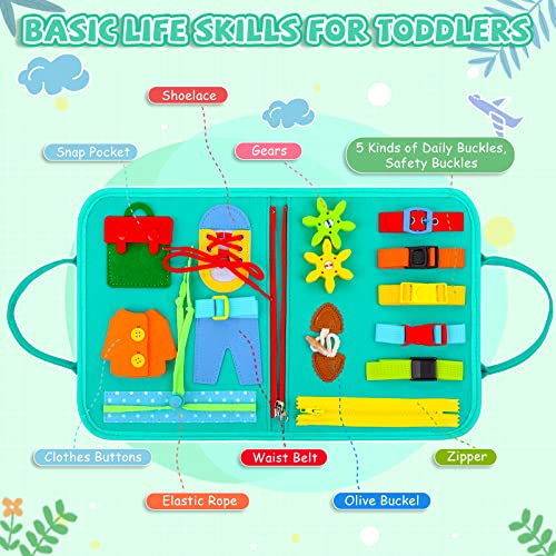 Busy Board for Toddlers, 34 IN 1 Montessori Toys Sensory Activities Preschool Educational Toys for Learning Fine Motor Skills for 2 3 4 5 6 Years, Travel Toys for Kids on Plane - Green/Dinosaur