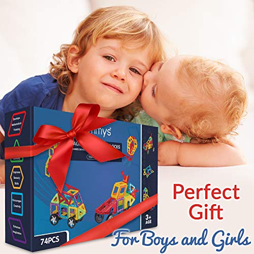 Limmys Magnetic Building Blocks – Unique Magnetic Tiles Construction Toys for Boys and Girls – STEM Educational Toy – Includes 74 Pieces and an Idea Booklet – Magnets for Kids with Magnetic shapes