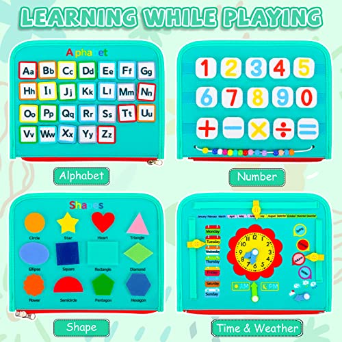 Busy Board for Toddlers, 34 IN 1 Montessori Toys Sensory Activities Preschool Educational Toys for Learning Fine Motor Skills for 2 3 4 5 6 Years, Travel Toys for Kids on Plane - Green/Dinosaur