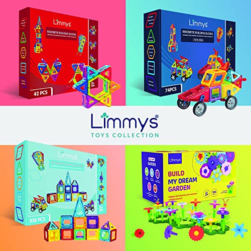 Limmys Magnetic Building Blocks – Unique Magnetic Tiles Construction Toys for Boys and Girls – STEM Educational Toy – Includes 74 Pieces and an Idea Booklet – Magnets for Kids with Magnetic shapes