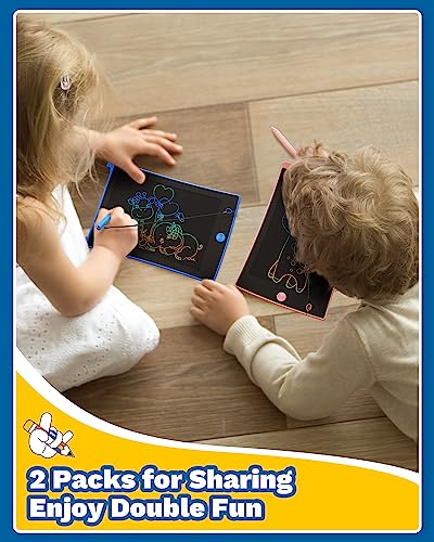 TEKFUN 2 Pack LCD Writing Tablet, 8.5inch Colorful Drawing Tablet for Kids, Erasable Writing Drawing Board with Lanyard, Learning Toys Gifts for 2 3 4 5 6 7 Years Old Boys Girls Toddlers (Blue+Pink)