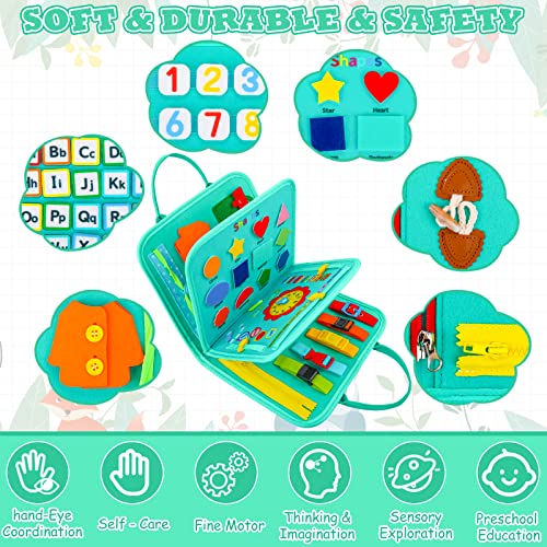 Busy Board for Toddlers, 34 IN 1 Montessori Toys Sensory Activities Preschool Educational Toys for Learning Fine Motor Skills for 2 3 4 5 6 Years, Travel Toys for Kids on Plane - Green/Dinosaur