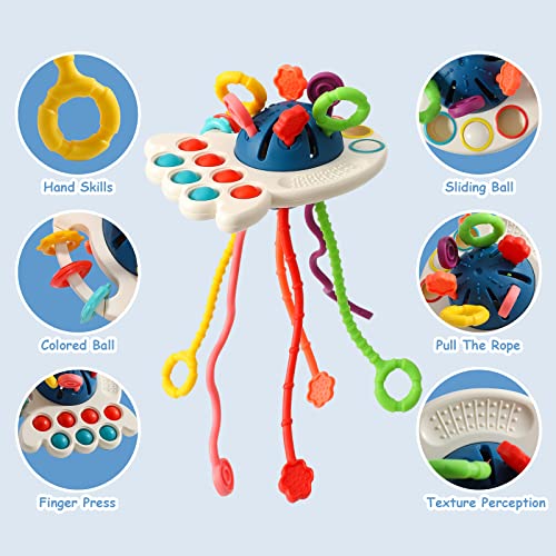 Montessori Toys, Silicone Pull String Activity Toy, Sensory Toys for Toddlers, Travel Toys for Babies, Early Development Baby Toys Fine Motor Skills Toys Gift for 18+ Months