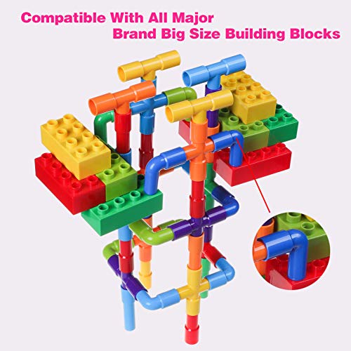 burgkidz 188 Piece Pipe Tube Toy, Sensory Water Tube Locks Construction Building Blocks, Educational Building Learning Toys with Wheels and Baseplate for Kids Boys Girls Age 3+