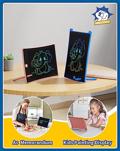 TEKFUN 2 Pack LCD Writing Tablet, 8.5inch Colorful Drawing Tablet for Kids, Erasable Writing Drawing Board with Lanyard, Learning Toys Gifts for 2 3 4 5 6 7 Years Old Boys Girls Toddlers (Blue+Pink)