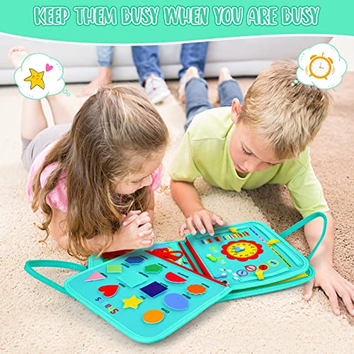 Busy Board for Toddlers, 34 IN 1 Montessori Toys Sensory Activities Preschool Educational Toys for Learning Fine Motor Skills for 2 3 4 5 6 Years, Travel Toys for Kids on Plane - Green/Dinosaur