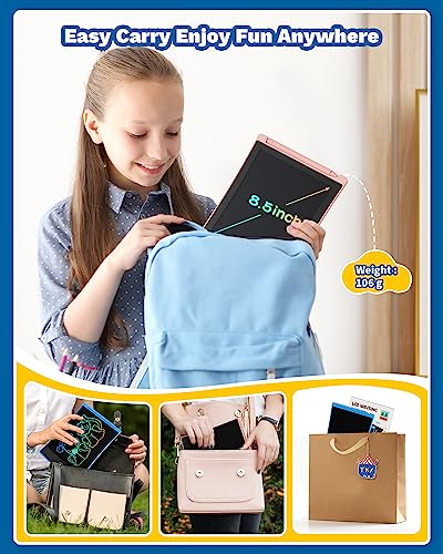TEKFUN 2 Pack LCD Writing Tablet, 8.5inch Colorful Drawing Tablet for Kids, Erasable Writing Drawing Board with Lanyard, Learning Toys Gifts for 2 3 4 5 6 7 Years Old Boys Girls Toddlers (Blue+Pink)