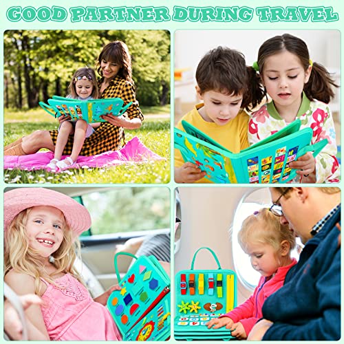 Busy Board for Toddlers, 34 IN 1 Montessori Toys Sensory Activities Preschool Educational Toys for Learning Fine Motor Skills for 2 3 4 5 6 Years, Travel Toys for Kids on Plane - Green/Dinosaur